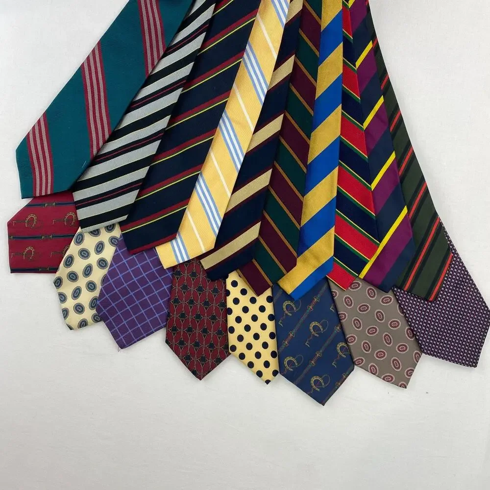 Lot of 18 LANDS END 100% Silk Neckties Rep Striped Equestrian Paisley USA VTG